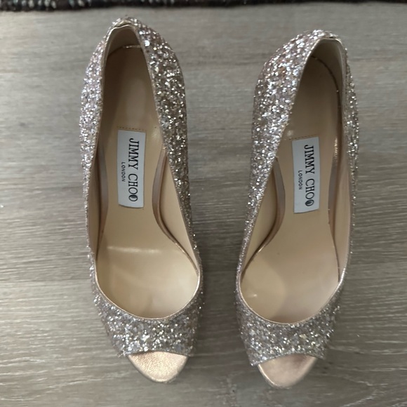 Jimmy Choo Women's Luna Ballet Pink Metallic Glitter Open Toe Pumps - Picture 4 of 5